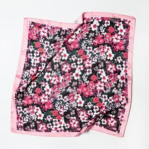 A218-Q • Midnight Garden Floral Silky Square Bandana Scarf